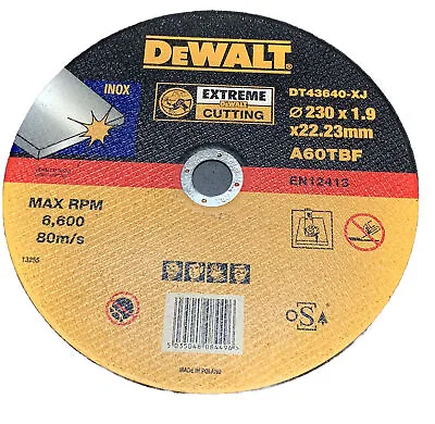 DeWalt Grinder Metal Cutting Disc 9  230 X 1.9 X 22.23 DT43640-XJ A60TBF INOX • £9.19