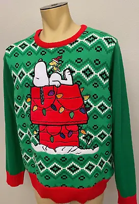 Spencer's Snoopy On The Dog House Christmas Light Light-up Sweater Size XL • $29.99