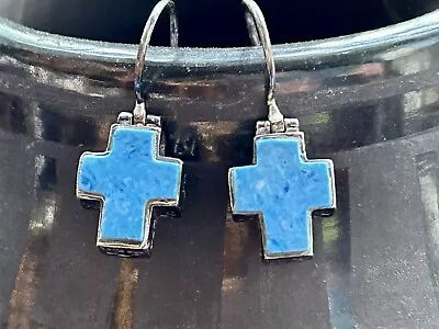 Lapis Lazuli Sterling Silver Chunky Southwestern Inlay Cross Dangle Earrings 1  • $25