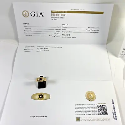 Mens 14K Gold Natural Unheated Star Sapphire With GIA CERTIFIED Report Size 8.5 • $595