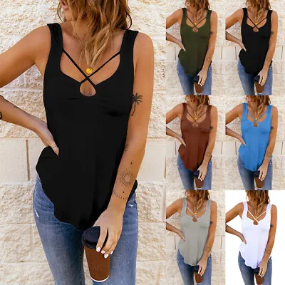 £7.19 • Buy Ladies Low Cut Summer Beach T Shirts Tops Tunic Backless Vest Cami Tee Plus Size