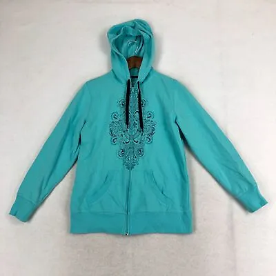 Made For Life Women's Size Medium Blue Printed Full Zip Long Sleeve Hoodie • $19.01