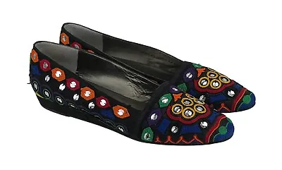 VTG Bruno Magli Sary Multicolor Embroidered Sequins Flat Loafers Women Size 9 AA • $59.99