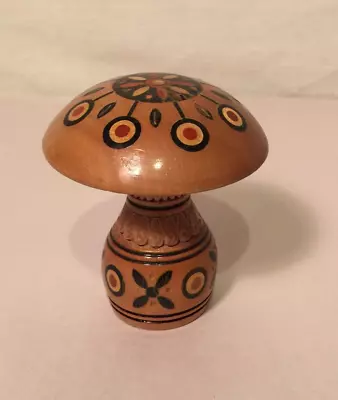 Vintage Wooden Hand Painted Mushroom Money Trinket Box 3¼” Tall • $8.99
