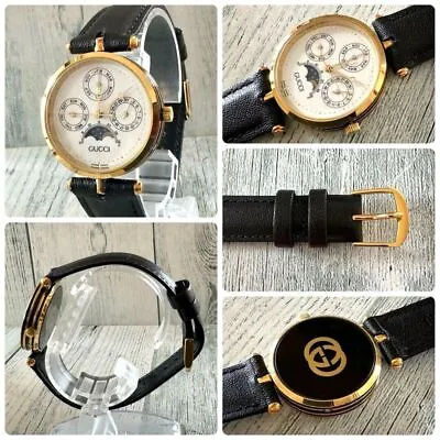 GUCCI Moon Phases Watch Quartz White Dial Gold Ladies Vintage Antique Working • $687.96