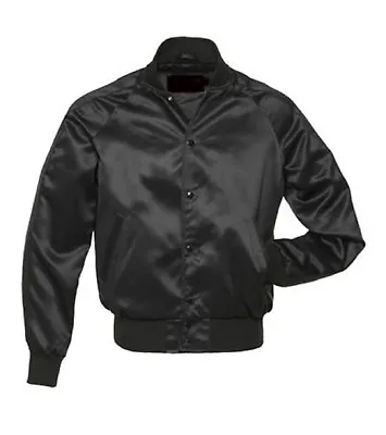 £61 • Buy Black Satin Polyester Varsity Letterman College Baseball Bomber Jacket All Black