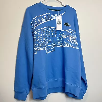 Lacoste Men's Big Croc Logo Sweatshirt Loose Fit Blue White $155 New XL • $125