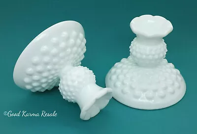 Fenton Hobnail White Milk Glass Taper Candle Stick Holder Pair Set 3.5  Vintage • $25.36