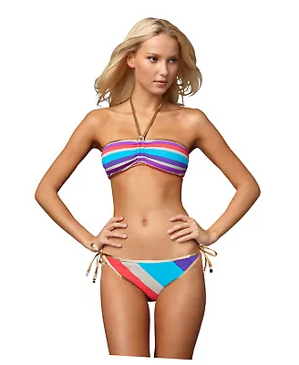 Marc Jacobs Merida Stripe & Gold Bandeau & Tie Bottom Swimsuit Bikini Set • $73.50