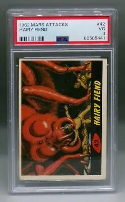 1962 Vintage Topps MARS ATTACKS Trading Card #42 Hairy Fiend Monster PSA 3 !! • $91.05