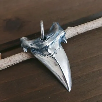 Shiny Solid 925 Sterling Silver Shark Tooth Pendant Unique Cool Gift • $42