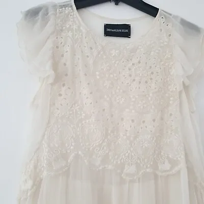 Zadig & Voltaire Dress Medium 10 Rhuya White Ivory Lace Crochet Embroidered • £41