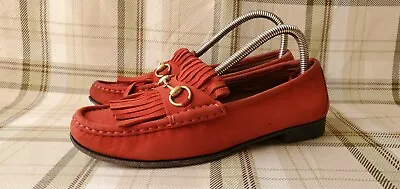 $200 • Buy GUCCI Red Suede Leather Kiltie Slip On Loafers Sz-37.5EU 7.5US