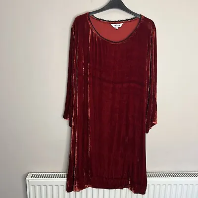 £44.99 • Buy Brora Dress 16 Red Velvet Plush Silk Blend Long Sleeve Knee Length Festive