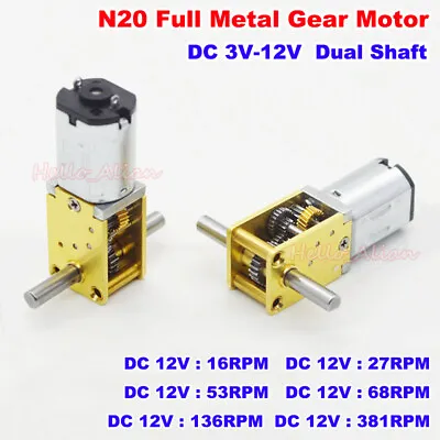 DC 3V-12V Dual Shaft Mini Micro N20 Gear Motor Full Metal Gearbox DIY Robot Car • $7.98