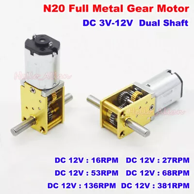 DC 3V 5V 6V 9V 12V Large Torque Dual Shaft Micro N20 Full Metal Worm Gear Motor • $7.95