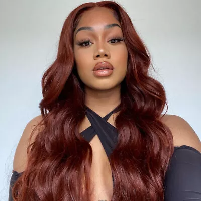 Mongolian Reddish Brown Body Wave 13x4 HD Lace Front Human Hair Wigs Pre Plucked • $157.58