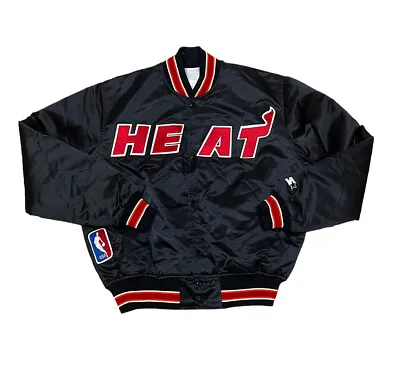 Vtg Rare Nba Miami Heat Starter Black Red Satin Jacket Mens Large EUC • $275