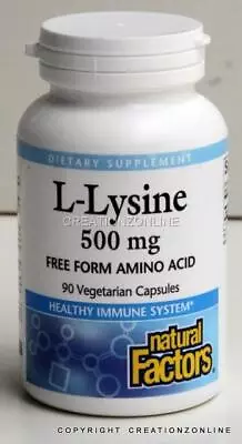 1 Bottle L Lysine 500 Mg 90 Veggie Caps Free Form Amino Acid NATURAL FACTORS • $24.59