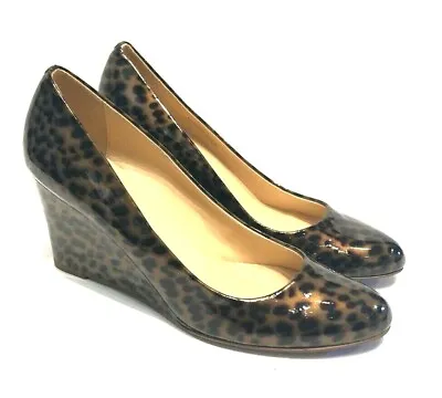 J. Crew Brown Tortoise Patent Leather Martina Wedge Heels Italy Size 8 • $129
