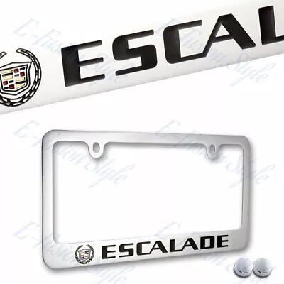 Cadillac ESCALADE Chrome Brass Metal License Plate Frame W/ Chrome Cap AUTHENTIC • $29.95