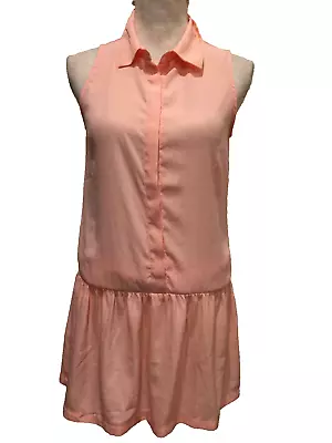 Mimi Chica Peach Button Dress Small Sleeveless Button Cover Panel • $12.95