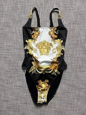 Versace Womens Renaissance Medusa Black/gold One Piece Swimsuit Size 1 • $289