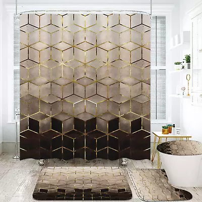 4Pcs Gradient Shower Curtain Set Modern Geometric Shower Curtain Set Brown • $31.28