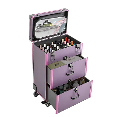 4 In 1 Rolling Aluminum Makeup Train Case Salon Cosmetic Trolley Organizer Box • $79.80