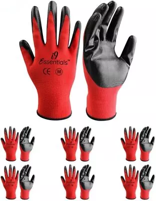 Work Gloves Medium Black & Red 6 Pairs Nitrile Coated Seamless Polyester • $18.99