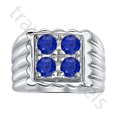 1.50 Ct Created Blue Sapphire 14k White Gold Over 4-Stone Wedding Band Mens Ring • $125.62