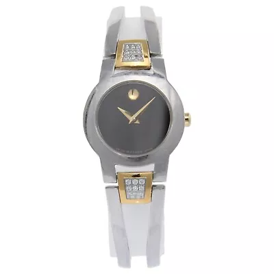 Movado Amorosa 24mm Diamond Two-Tone Stainless Steel Bangle Black Dial 0606894 • $299