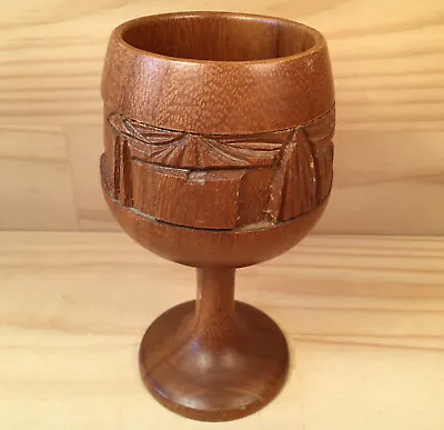 ISLAND CARVINGS  Brown  Gorgeous Wooden Goblet Carved Wood Cup Ornament (BBB) • $8.99