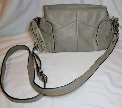Women's B. Makowsky Gray Leather Tassel Chain Small Rectangle Crossbody Purse • $40