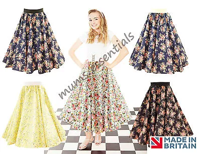 Ladies Floral 50's Vintage Retro Midi Jive ROCK AND ROLL Swing Skirt ADULT • £17.99