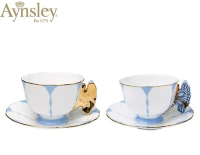 Aynsley Butterfly Handle TwinPack Teacup Saucer Set 3 Colors • £156.05