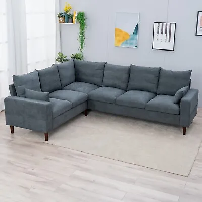 New 6 Seats Sectional Sofa Modern Linen Fabric Corner L-shape Upholstered Couch • $529.99