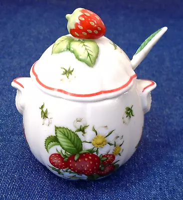 Vintage Lennox Strawberry Orchard Jam Jar W/ Spoon Porcelain 1991 Collectible • $27.95