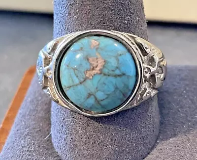 Vintage Large Stainless Steel Turquoise/TBird Signet Size 11--1432.23 • $54.99