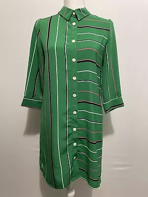 Msk Half Sleeve Shift Dress Small Petite Green Pink Stripe Mod Style • $6