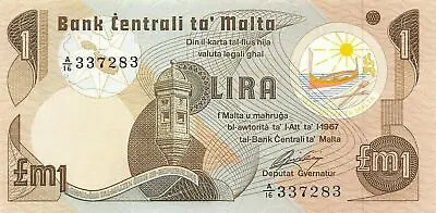 Malta  1  Lira  L. 1.1967 / 1979  P 34b  Series  A/16  Uncirculated Banknote AAE • $25.95