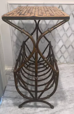 Bamboo Table Top Wrought Iron Base Magazine Holder 23”T 11.5”D 18”w • $169.99