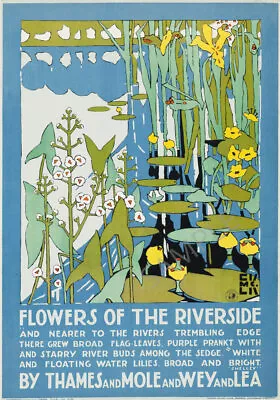 VINTAGE POSTER Flowers Riverside Shelley Poetry Edward Kauffer Art Print A3 A4 • £9.99