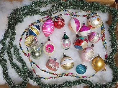 17 Vintage German & Polish Glass Christmas Ornaments Bead & Victorian Garlands! • $46