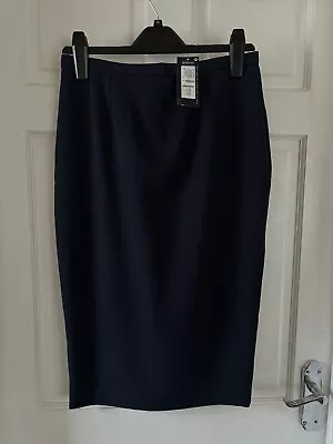 New Marks And Spencer Size 10 Tall Pencil Skirt High Waist Knee Length Navy Blue • £11.49