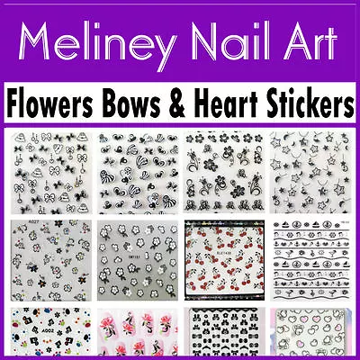 Nail Art Stickers - Flowers Hearts Bows Music Cherry Stars Decorations Decal  • $2.56