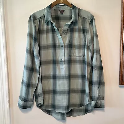 Eddie Bauer Womens Green Plaid Pullover Flannel Shirt Size Medium  • $8