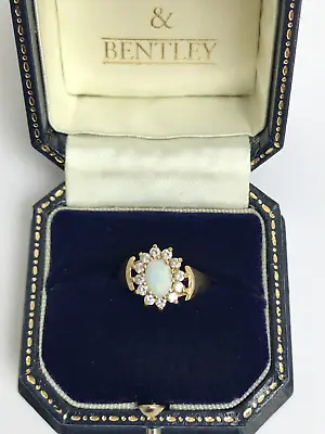 Fire Opal & Clear Stone 9ct Gold Cluster 1994 Vintage Ring - Size O • £250