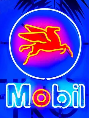 Mobil Gas Oil Gasoline Neon Sign Store Gas Station Wall Display 24x20 • $225