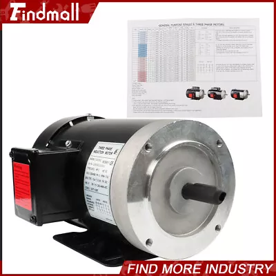 2 HP 1800 RPM Electric Motor 3 Phase 56C Frame TEFC 230 / 460 Volt New • $229.99